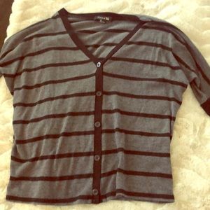 Loose fitted stripped quarter sleeved button up